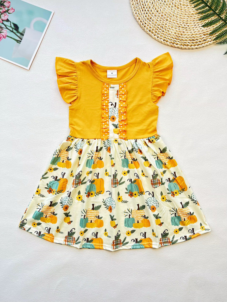 Harvest Pumpkin Flutter Sleeve Dress