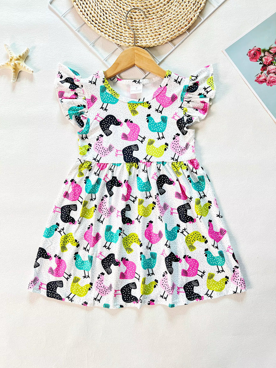 Colorful Chicken Twirl Dress